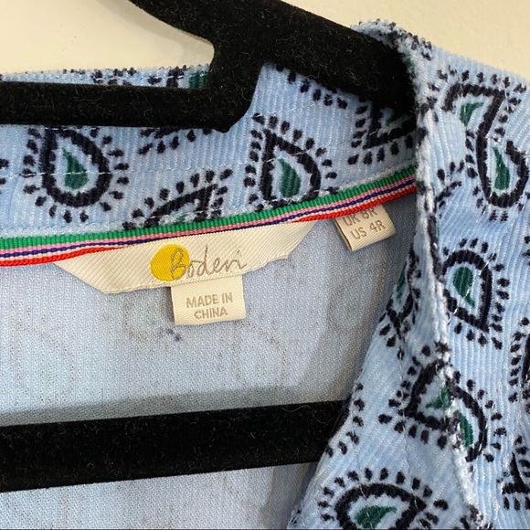 Boden Caroline Cord Dress Paisley Corduroy Frosted Blue Long Sleeve Regular US 4 - Picture 5 of 10